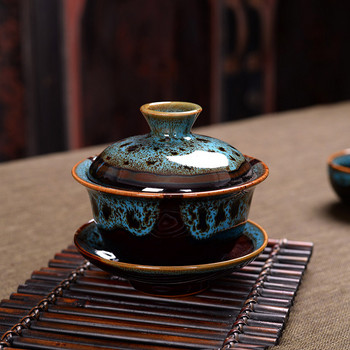 Китайски набор за чай Gaiwan риба Kung Fu Tea Супник Смяна на пещ Gai wan многоцветен чайник Sancai Tea Cup travel Красив чайник
