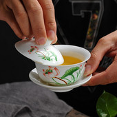 Λευκή πορσελάνη gai wan σετ τσαγιού Bone China Σετ τσαγιού Όμορφος και εύκολος βραστήρας Dehua gaiwan σετ τσαγιού πορσελάνης για ταξίδια