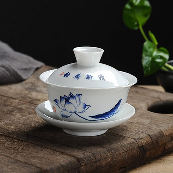 Сервиз за чай gai wan от бял порцелан Чаени сервизи от костен порцелан Красив и лесен чайник Комплект порцеланова тенджера за чай Dehua gaiwan за пътуване