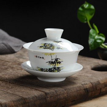 Сервиз за чай gai wan от бял порцелан Чаени сервизи от костен порцелан Красив и лесен чайник Комплект порцеланова тенджера за чай Dehua gaiwan за пътуване