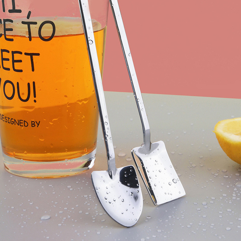 Nerūsējošā tērauda lāpstas lāpstas karotes Radošas tējkarotes ar garu rokturi saldējuma kafijas deserta karotes virtuves galda piederumiem