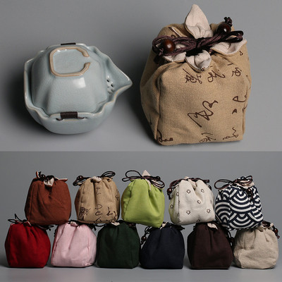 1PC Преносима памучна празна чанта за съхранение Платнена чанта Tea Cozies за един чайник Връв ленен чайник Завързани чаши за чай Ежедневна употреба