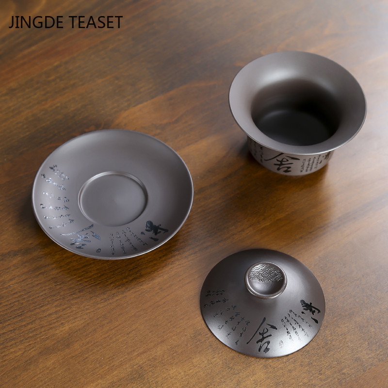 Yixing Purple Clay Gaiwan, rokām apgleznota tējas krūze, rokām darināta keramika.