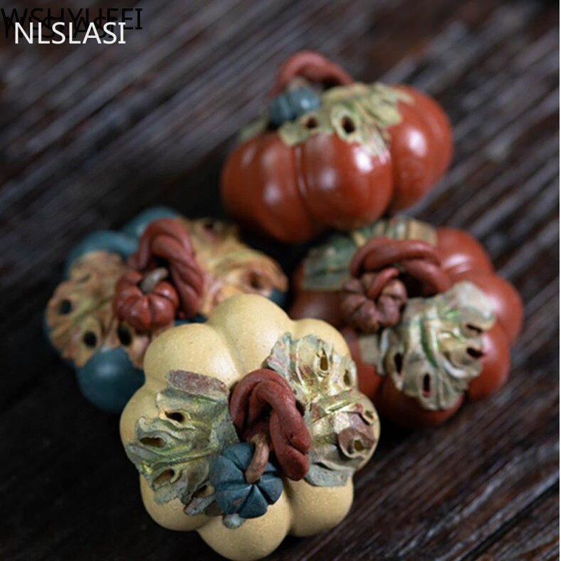 NLSLASI1 DB Lila Agyag Tea kisállat Díszek Sütőtök szobor tea Figurine Boutique Tea Kiegészítők Kézműves otthon teadekoráció