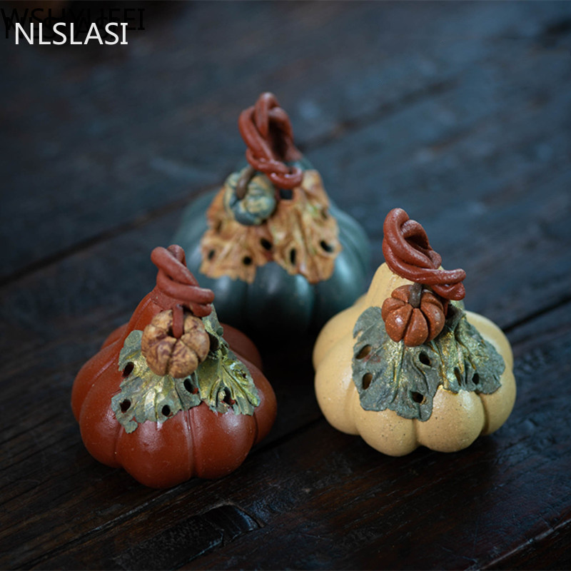 NLSLASI1 DB Lila Agyag Tea kisállat Díszek Sütőtök szobor tea Figurine Boutique Tea Kiegészítők Kézműves otthon teadekoráció