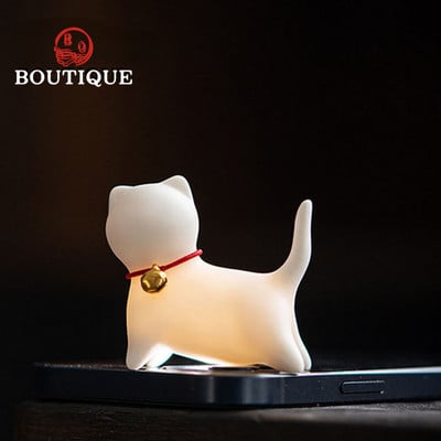 Creativitate Ceramica lucrată manual Ornamente pentru animale de companie Statuie drăguță de pisică mică din porțelan alb Figurină de ceai Artizanat Decorare pentru ceai