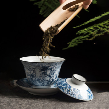 Χειροποίητο Κεραμικό φλιτζάνι τσαγιού Gaiwan Χειροποίητο λουλουδάτο μοτίβο Κινεζική σουπιέρα τσαγιού Teaware Make tea Personal Single Cup 170ml