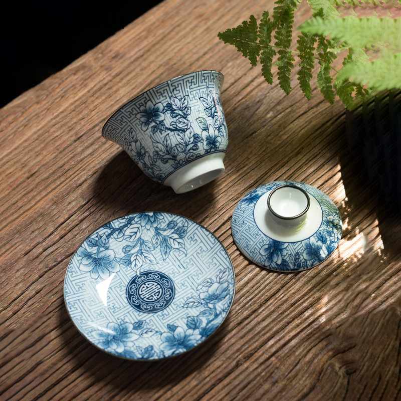 Roku darbs keramikas Gaiwan tējas tase Ar rokām apgleznotu ziedu rakstu ķīniešu tējas tējkanna tējas trauki tējas pagatavošanai personīgai vienai krūzei 170 ml