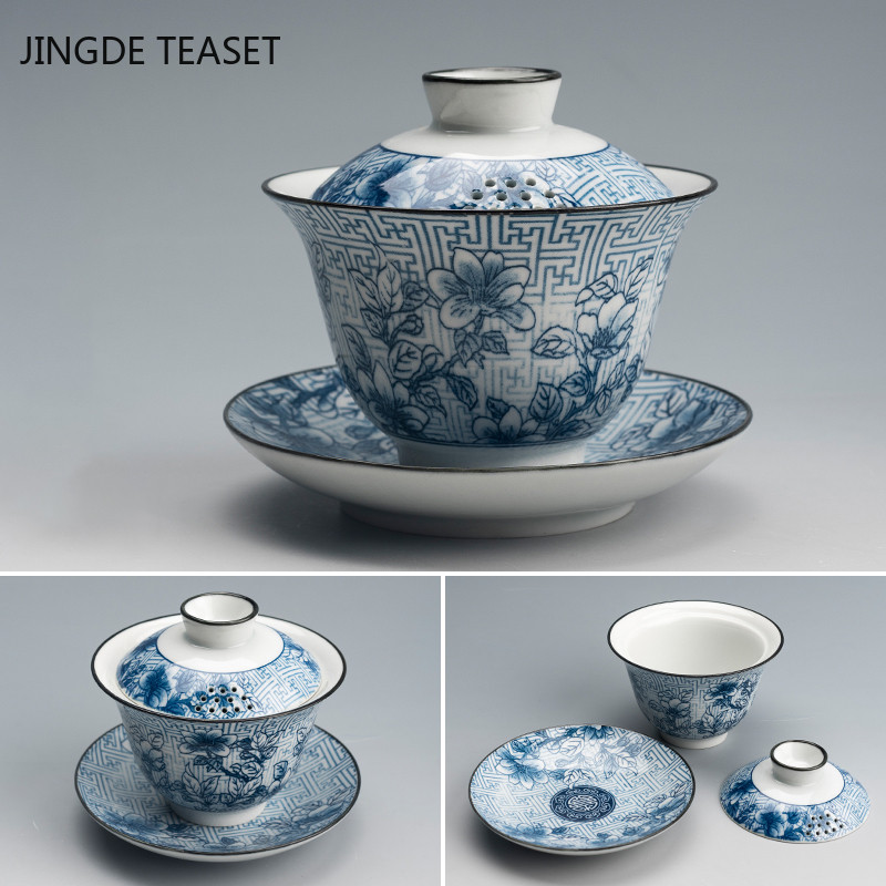 Roku darbs keramikas Gaiwan tējas tase Ar rokām apgleznotu ziedu rakstu ķīniešu tējas tējkanna tējas trauki tējas pagatavošanai personīgai vienai krūzei 170 ml