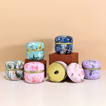 Домакинска запечатана кутия за опаковане на чай Tea Caddy Tinplate Преносима кутия за чай с цветя в японски стил Кръгли малки тенекиени контейнери