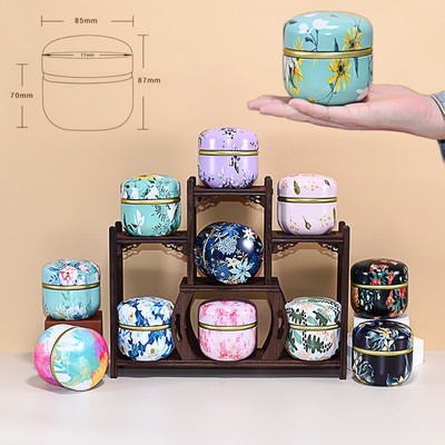 Cutie de ceai din tablă de tablă, cutie de ambalare pentru ceai sigilată, portabilă, în stil japonez, recipiente rotunde mici din tablă pentru ceai de flori