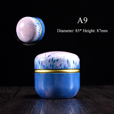 Tējas Caddy skārda skārda mājsaimniecības noslēgta tējas iepakojuma kaste Pārnēsājami japāņu stila ziedu tējas apaļi mazi skārda trauki