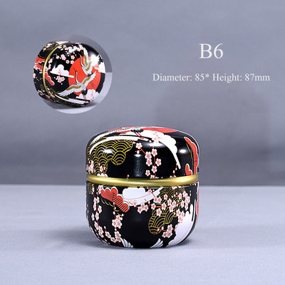 Tējas Caddy skārda skārda mājsaimniecības noslēgta tējas iepakojuma kaste Pārnēsājami japāņu stila ziedu tējas apaļi mazi skārda trauki