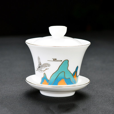 Ķīniešu suet nefrīta balts porcelāns Gaiwan mājas ar rokām darināts tējas krūzes komplekts ar rokām apgleznotas ainavas Tureen personīgās tējas krūzes piederumi