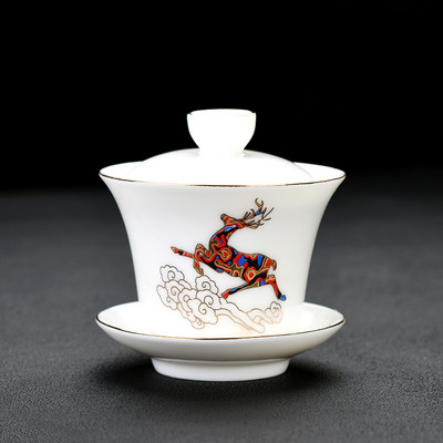 Ķīniešu suet nefrīta balts porcelāns Gaiwan mājas ar rokām darināts tējas krūzes komplekts ar rokām apgleznotas ainavas Tureen personīgās tējas krūzes piederumi