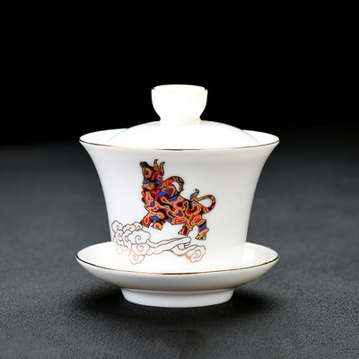 Ķīniešu suet nefrīta balts porcelāns Gaiwan mājas ar rokām darināts tējas krūzes komplekts ar rokām apgleznotas ainavas Tureen personīgās tējas krūzes piederumi