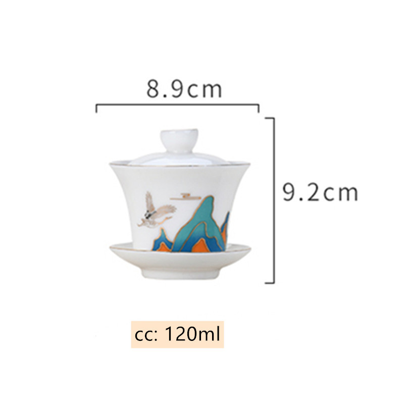 Ķīniešu suet nefrīta balts porcelāns Gaiwan mājas ar rokām darināts tējas krūzes komplekts ar rokām apgleznotas ainavas Tureen personīgās tējas krūzes piederumi