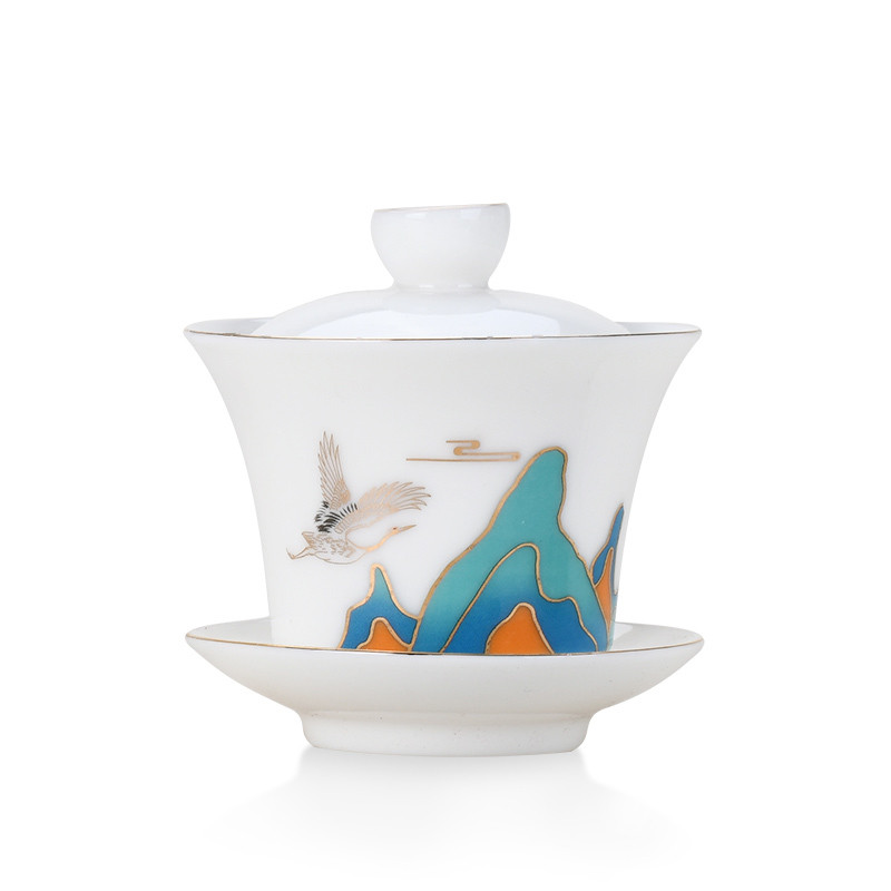 Ķīniešu suet nefrīta balts porcelāns Gaiwan mājas ar rokām darināts tējas krūzes komplekts ar rokām apgleznotas ainavas Tureen personīgās tējas krūzes piederumi