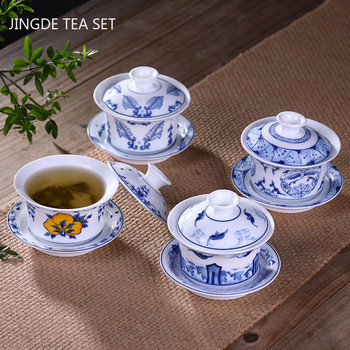 Jingdezhen Ceramics Gaiwan Домашна ръчно изработена супница за чай Бутик с капак Чаша за чай Аксесоари за чаена церемония Лична чаша за чай