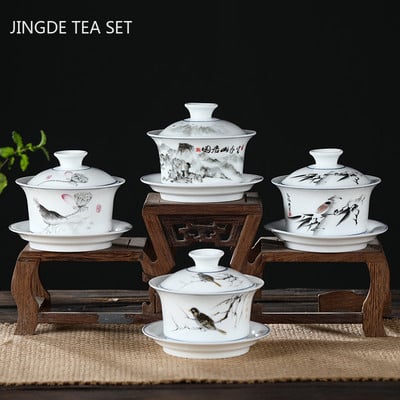 Jingdezhen Ceramics Gaiwan Home Rankų darbo arbata Tureen Boutique su arbatos puodelio dangteliu Arbatos ceremonijos priedai Asmeninis arbatos puodelis