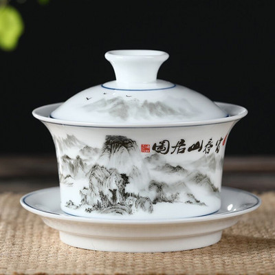 Jingdezhen Ceramics Gaiwan Mājas rokām gatavota tēja Tureen Boutique ar vāku tējas tasei Tējas ceremonijas piederumi Personīgā tējas tase