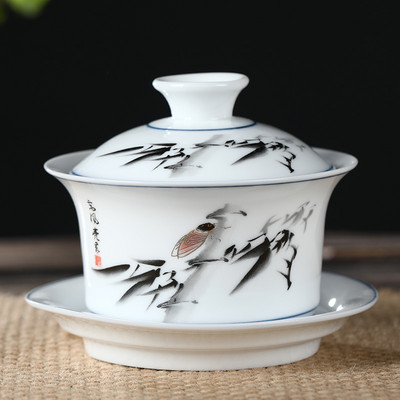 Jingdezhen Ceramics Gaiwan Mājas rokām gatavota tēja Tureen Boutique ar vāku tējas tasei Tējas ceremonijas piederumi Personīgā tējas tase