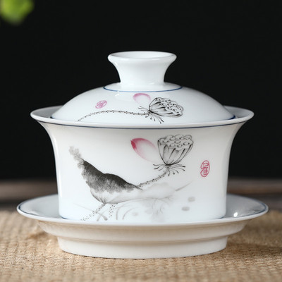 Jingdezhen Ceramics Gaiwan Mājas rokām gatavota tēja Tureen Boutique ar vāku tējas tasei Tējas ceremonijas piederumi Personīgā tējas tase