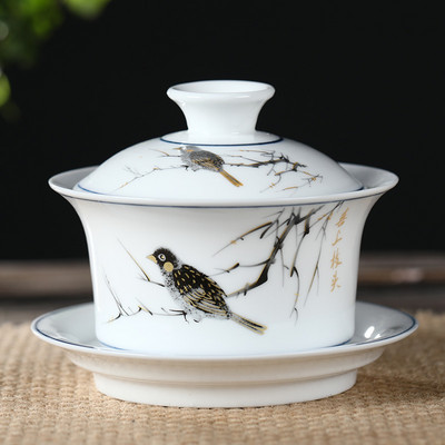 Jingdezhen Ceramics Gaiwan Mājas rokām gatavota tēja Tureen Boutique ar vāku tējas tasei Tējas ceremonijas piederumi Personīgā tējas tase