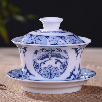 Jingdezhen Ceramics Gaiwan Mājas rokām gatavota tēja Tureen Boutique ar vāku tējas tasei Tējas ceremonijas piederumi Personīgā tējas tase