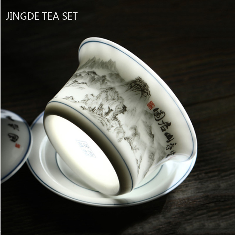 Jingdezhen Ceramics Gaiwan Mājas rokām gatavota tēja Tureen Boutique ar vāku tējas tasei Tējas ceremonijas piederumi Personīgā tējas tase