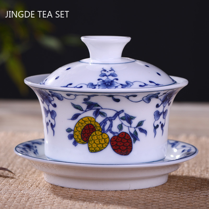 Jingdezhen Ceramics Gaiwan Mājas rokām gatavota tēja Tureen Boutique ar vāku tējas tasei Tējas ceremonijas piederumi Personīgā tējas tase