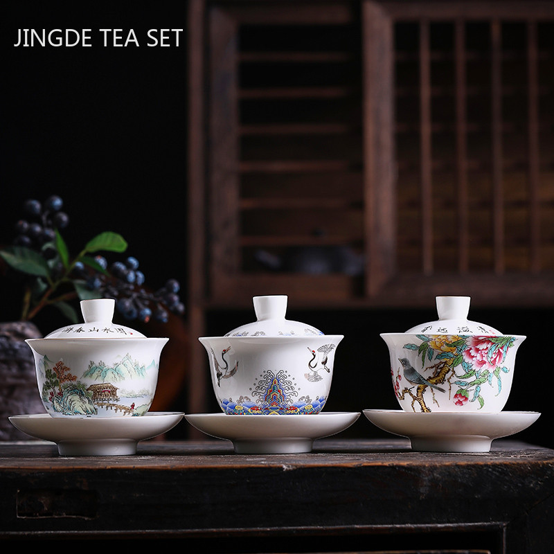 Boutique Ceramic Gaiwan teáscsésze készlet kínai kézzel készített tea tureen háztartási személyes teástál porcelán teáskészlet tartozékok