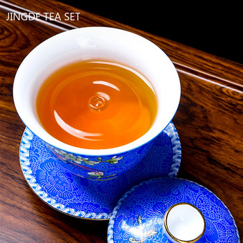 Изящна керамика Емайл Цвят Gaiwan Традиция Ръчно изработена купа за чай Домакински с капак Чаша Чаша Чайник Персонализиран сервиз за чай Подаръци