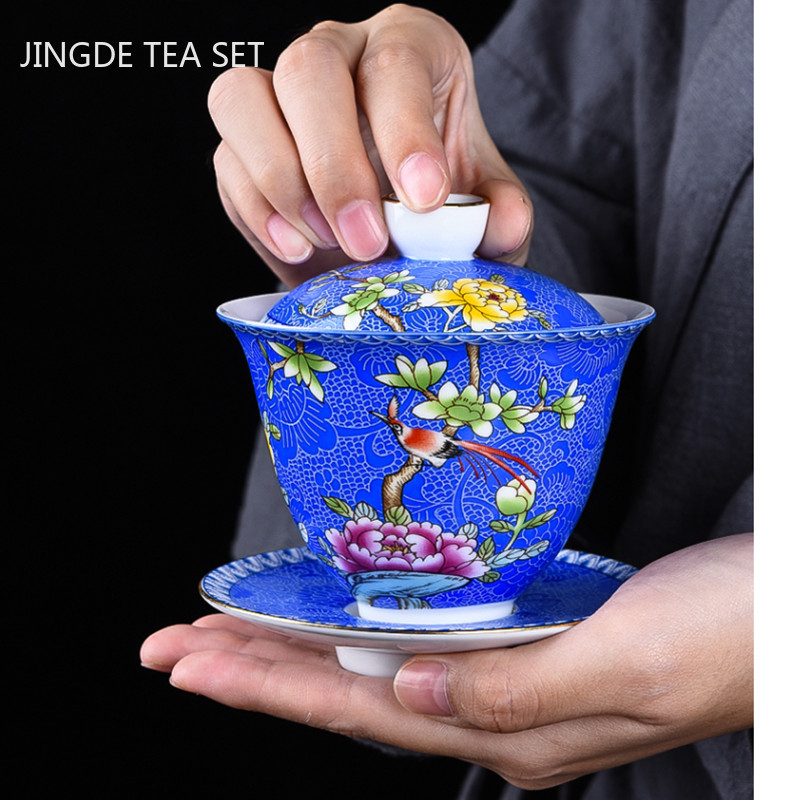 Csodálatos kerámia zománc színű Gaiwan hagyomány, kézzel készített teástál háztartás fedővel teáscsésze teafőző személyre szabott teáskészlet ajándékok