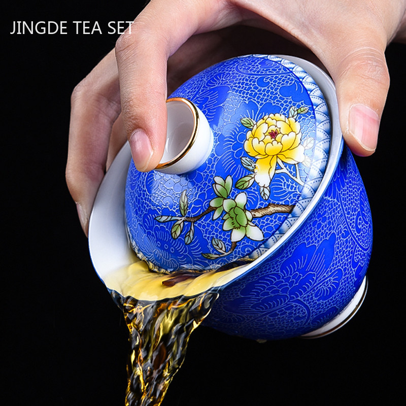 Csodálatos kerámia zománc színű Gaiwan hagyomány, kézzel készített teástál háztartás fedővel teáscsésze teafőző személyre szabott teáskészlet ajándékok