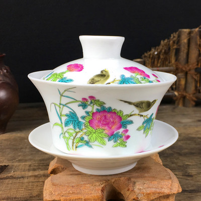 Jingdezhen liela keramika Gaiwan tējas krūze ar rokām gatavota tēja ķīniešu vintage tējas komplekts Aksesuāri Tējas ceremonija Dzērieni 220ml