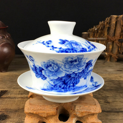 Jingdezhen liela keramika Gaiwan tējas krūze ar rokām gatavota tēja ķīniešu vintage tējas komplekts Aksesuāri Tējas ceremonija Dzērieni 220ml