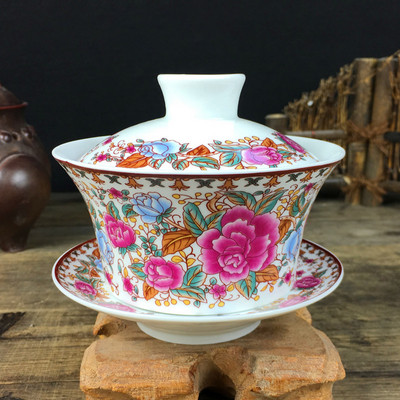 Jingdezhen liela keramika Gaiwan tējas krūze ar rokām gatavota tēja ķīniešu vintage tējas komplekts Aksesuāri Tējas ceremonija Dzērieni 220ml