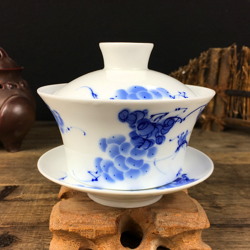 Jingdezhen liela keramika Gaiwan tējas krūze ar rokām gatavota tēja ķīniešu vintage tējas komplekts Aksesuāri Tējas ceremonija Dzērieni 220ml