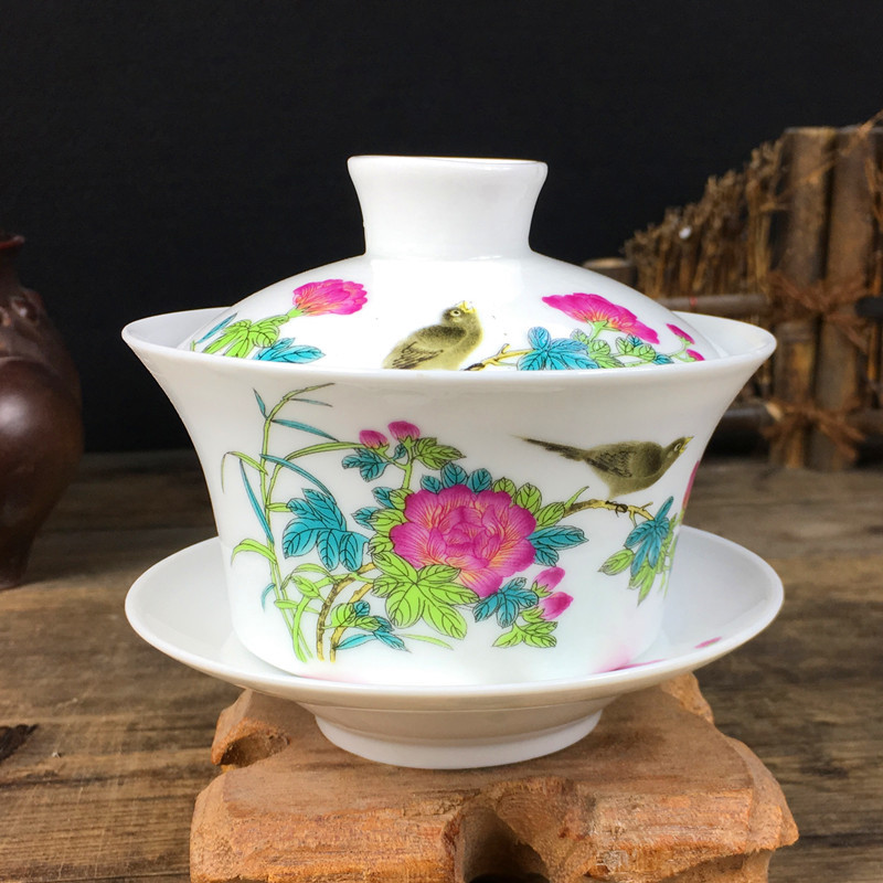Jingdezhen liela keramika Gaiwan tējas krūze ar rokām gatavota tēja ķīniešu vintage tējas komplekts Aksesuāri Tējas ceremonija Dzērieni 220ml