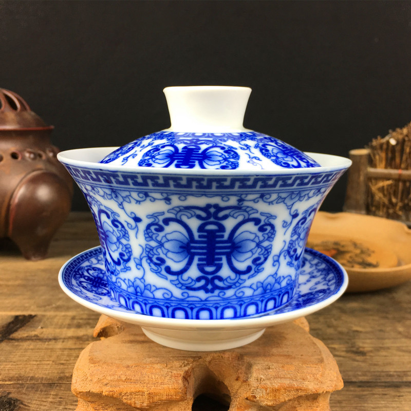 Jingdezhen liela keramika Gaiwan tējas krūze ar rokām gatavota tēja ķīniešu vintage tējas komplekts Aksesuāri Tējas ceremonija Dzērieni 220ml