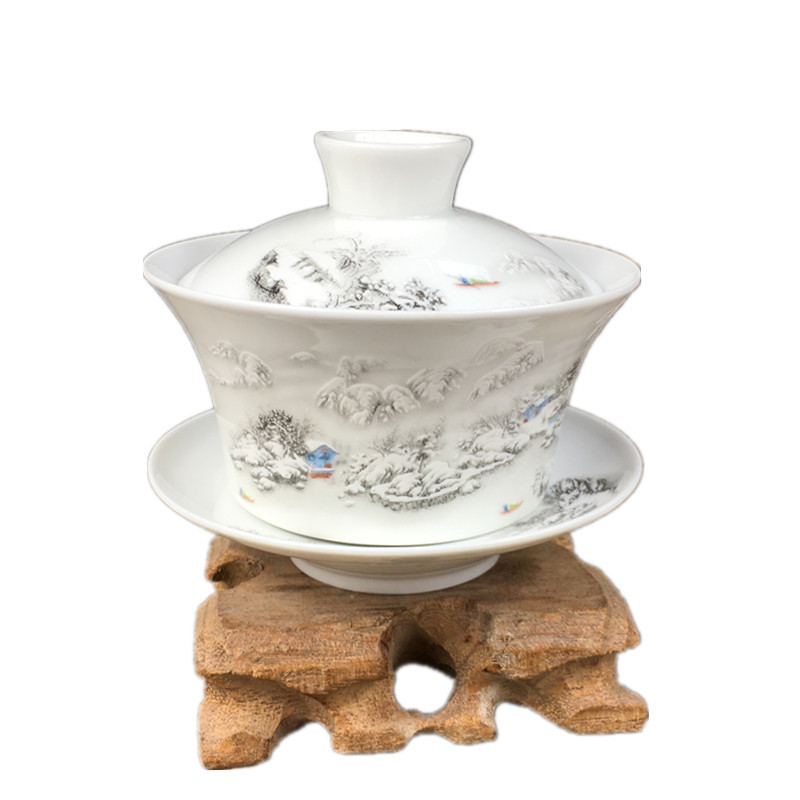 Jingdezhen liela keramika Gaiwan tējas krūze ar rokām gatavota tēja ķīniešu vintage tējas komplekts Aksesuāri Tējas ceremonija Dzērieni 220ml
