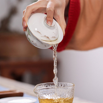 Пътна купа за чай от китайски бял порцелан Gaiwan Ръчно рисуван пейзажен модел Керамична чаша за домашен чай Съд за пиене 170 ml