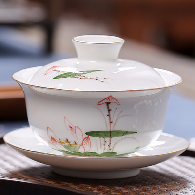 Ķīniešu baltā porcelāna Gaiwan ceļojumu tējas trauks, ar rokām apgleznotas ainavas raksts, keramikas tējas tase mājas tējas trauki, dzērieni, 170 ml