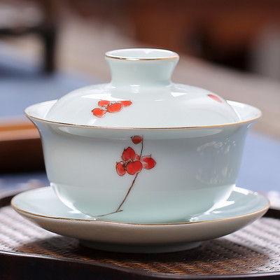 Ķīniešu baltā porcelāna Gaiwan ceļojumu tējas trauks, ar rokām apgleznotas ainavas raksts, keramikas tējas tase mājas tējas trauki, dzērieni, 170 ml
