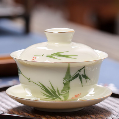 Ķīniešu baltā porcelāna Gaiwan ceļojumu tējas trauks, ar rokām apgleznotas ainavas raksts, keramikas tējas tase mājas tējas trauki, dzērieni, 170 ml