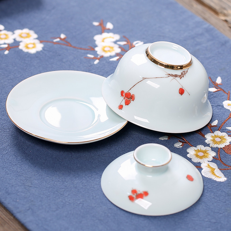 Ķīniešu baltā porcelāna Gaiwan ceļojumu tējas trauks, ar rokām apgleznotas ainavas raksts, keramikas tējas tase mājas tējas trauki, dzērieni, 170 ml