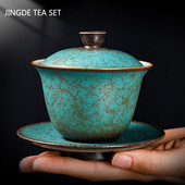 Creative Agate Green Sancai Gaiwan Mājsaimniecības retro keramikas tējas bļoda Tējas tase Ķīniešu tējas komplekts Individuāls tējas trauks Tēja Tureen
