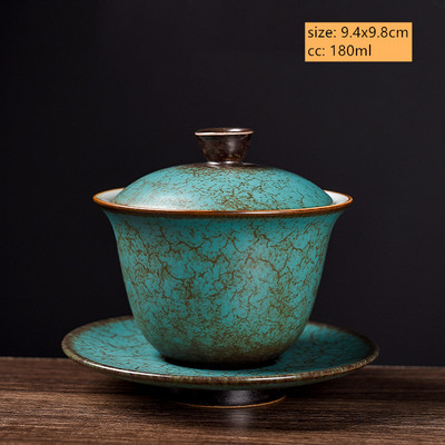 Creative Agate Green Sancai Gaiwan Mājsaimniecības retro keramikas tējas bļoda Tējas tase Ķīniešu tējas komplekts Individuāls tējas trauks Tēja Tureen