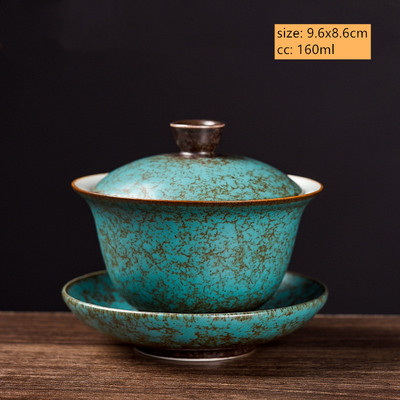 Creative Agate Green Sancai Gaiwan Mājsaimniecības retro keramikas tējas bļoda Tējas tase Ķīniešu tējas komplekts Individuāls tējas trauks Tēja Tureen